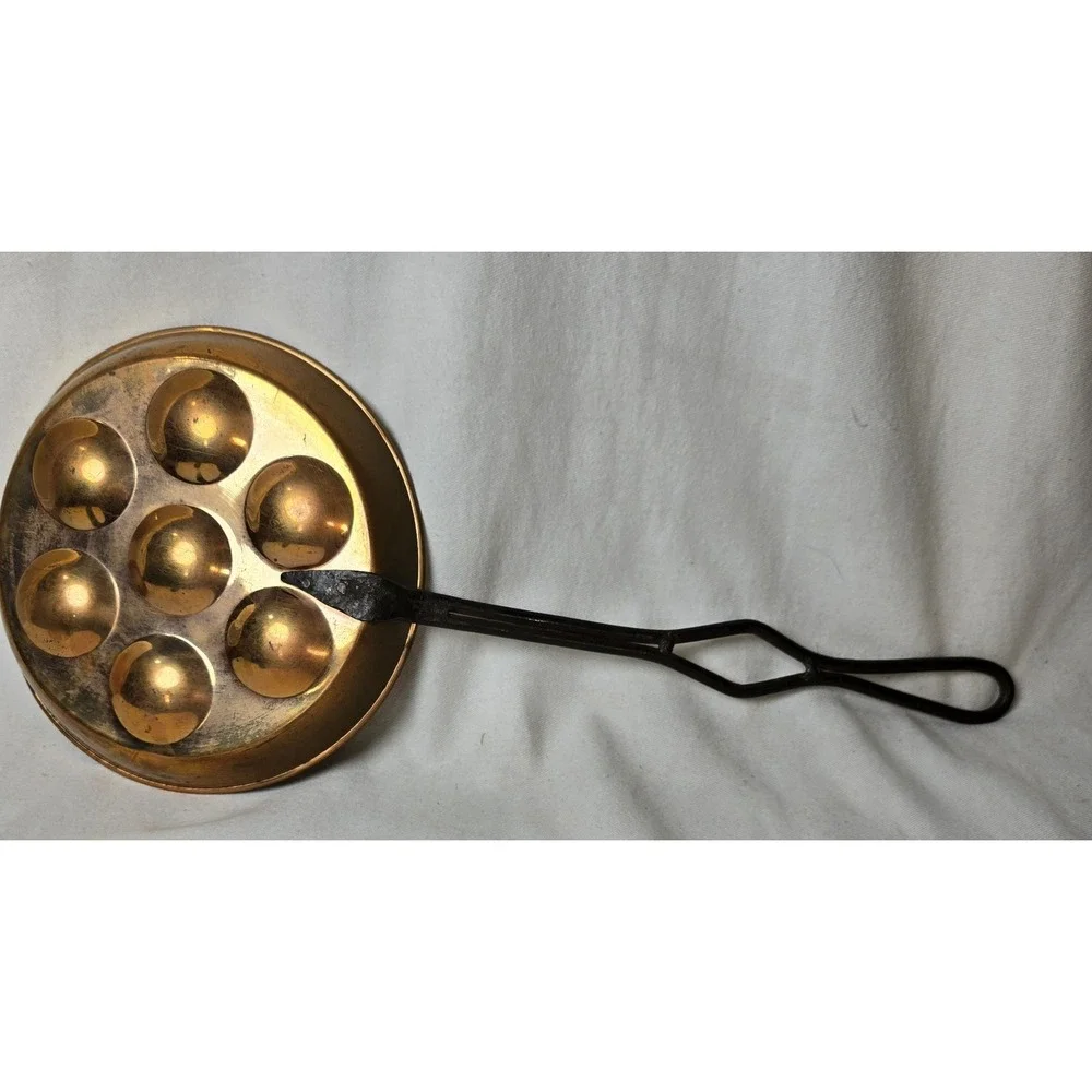 Vintage Brass Egg Cooker Hand Forged Wrought Iron Handle 17.5